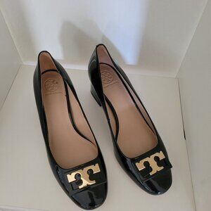 Tory Burch black enamel pumps